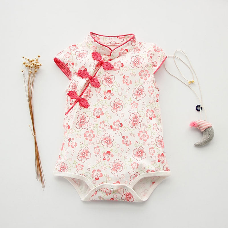 Baby Girl Summer Flower Cotton Triangle Cheongsam Rompers