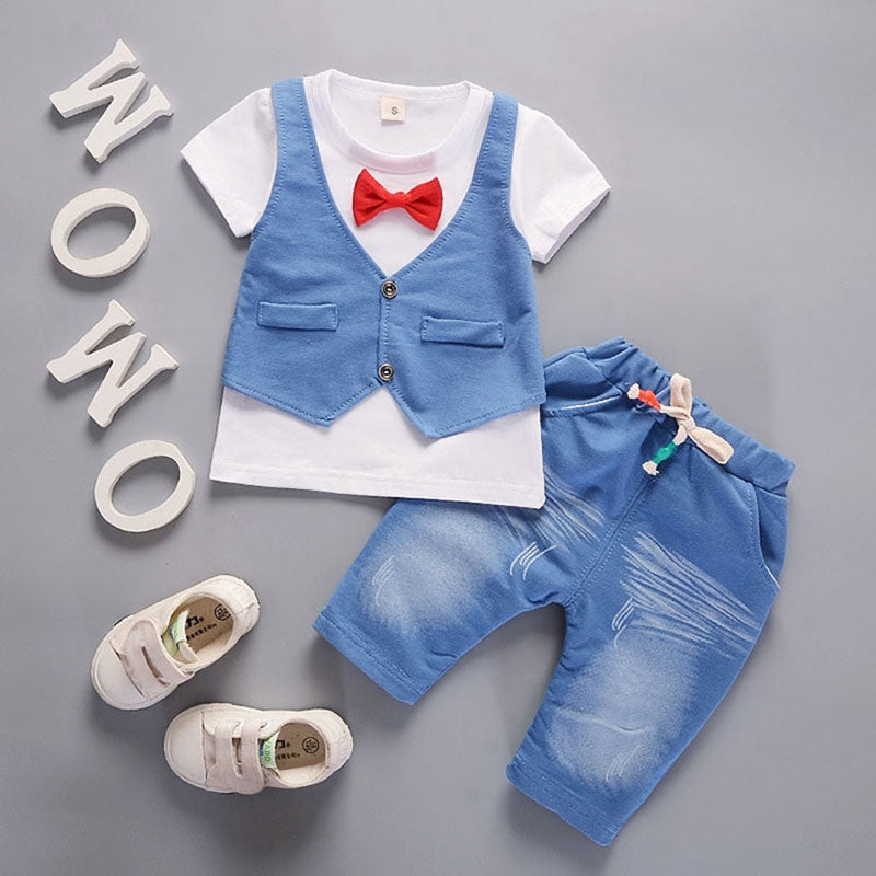 Summer toddler newborn Baby Boy Clothes Set Gentleman Bow Suit