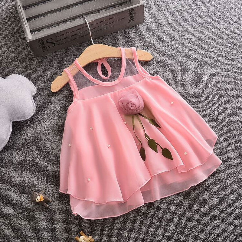 Summer newborn baby girls clothes pearl print chiffon dress